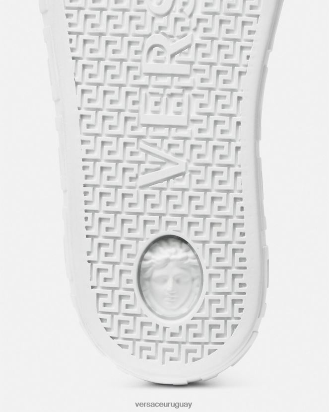 Versace zapatillas altas varsity con greca hombres azul blanco zapato H88R0H1556