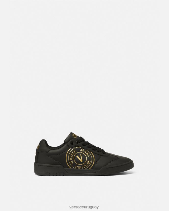 Versace zapatillas brooklyn con emblema en V hombres oro negro zapato H88R0H2443