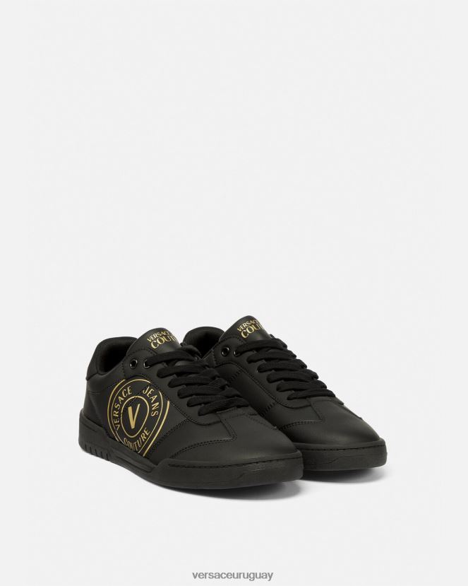 Versace zapatillas brooklyn con emblema en V hombres oro negro zapato H88R0H2443