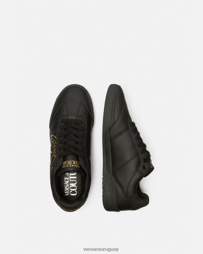 Versace zapatillas brooklyn con emblema en V hombres oro negro zapato H88R0H2443