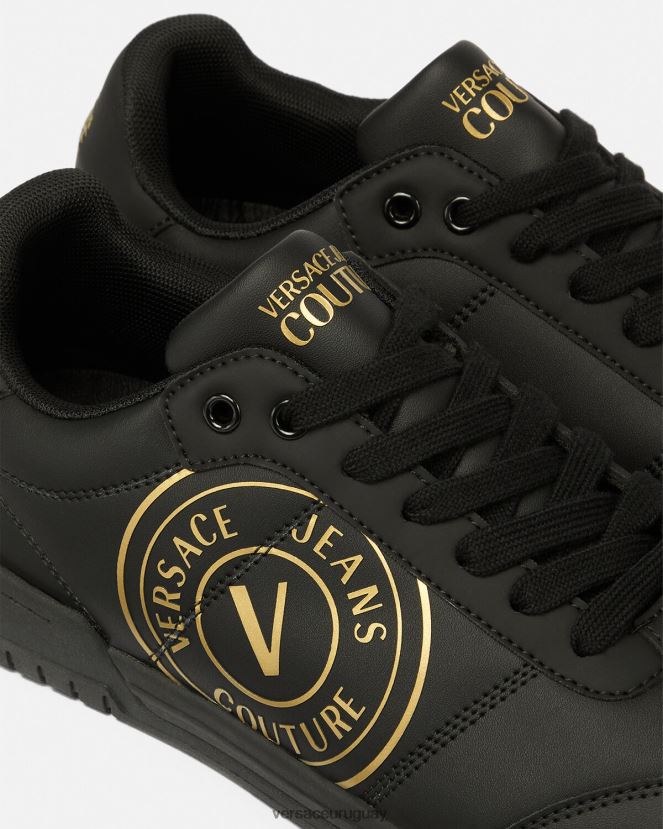Versace zapatillas brooklyn con emblema en V hombres oro negro zapato H88R0H2443