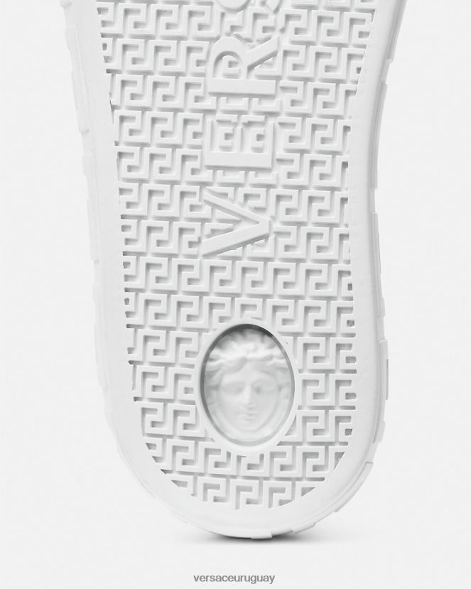 Versace zapatillas con greca en denim integral hombres azul claro zapato H88R0H1548