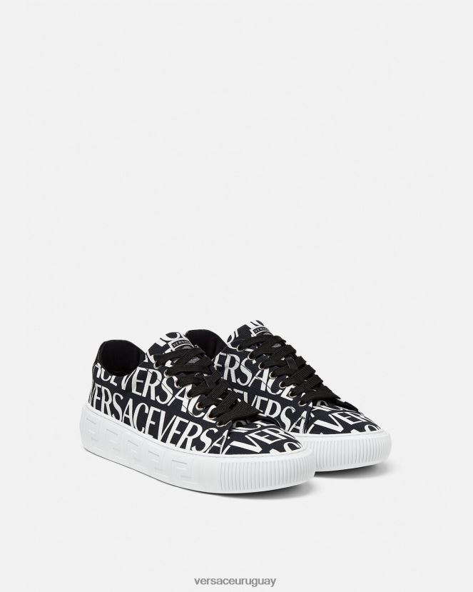 Versace zapatillas con greca en toda la prenda hombres negro y estampado zapato H88R0H1550