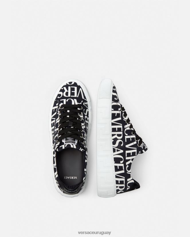 Versace zapatillas con greca en toda la prenda hombres negro y estampado zapato H88R0H1550