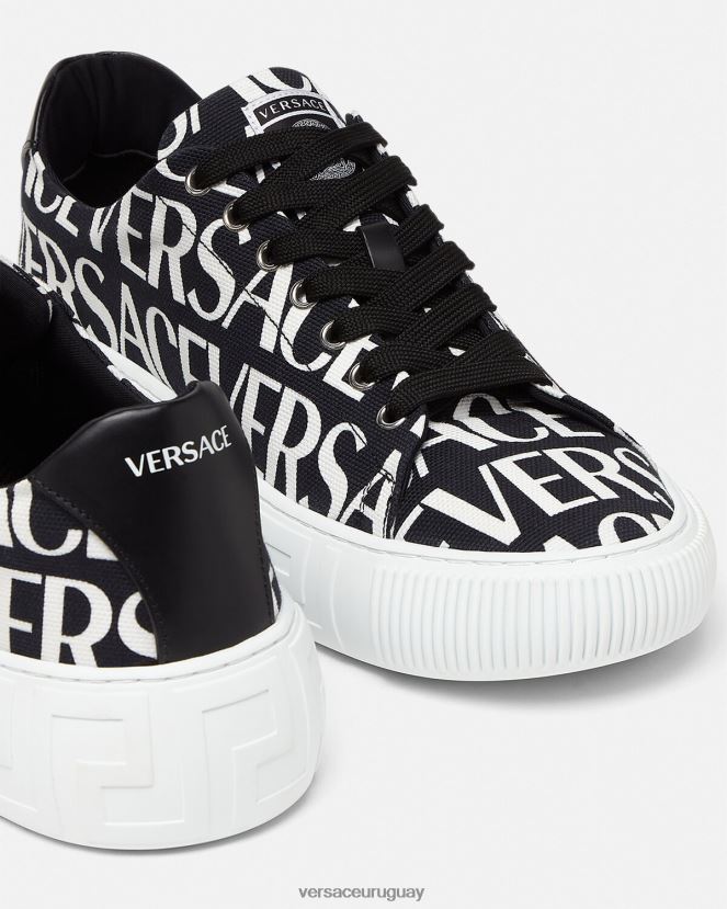 Versace zapatillas con greca en toda la prenda hombres negro y estampado zapato H88R0H1550