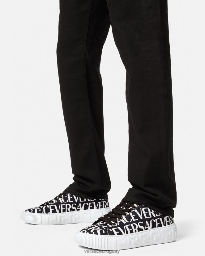 Versace zapatillas con greca en toda la prenda hombres negro y estampado zapato H88R0H1550