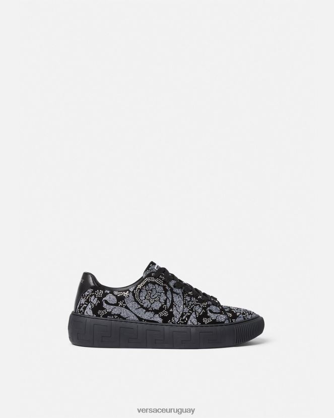 Versace zapatillas con greca y tachuelas hombres negro zapato H88R0H1555