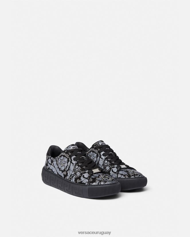 Versace zapatillas con greca y tachuelas hombres negro zapato H88R0H1555