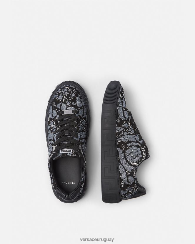 Versace zapatillas con greca y tachuelas hombres negro zapato H88R0H1555