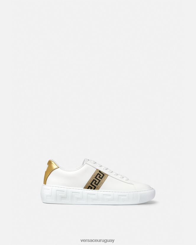 Versace zapatillas con grecas hombres Oro blanco zapato H88R0H1552