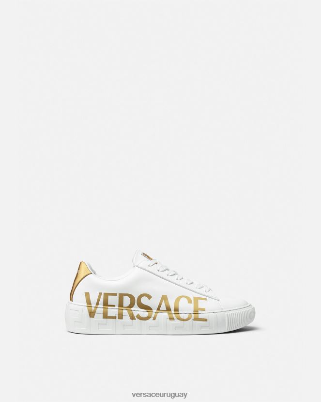 Versace zapatillas con logo Greca hombres Oro blanco zapato H88R0H1549