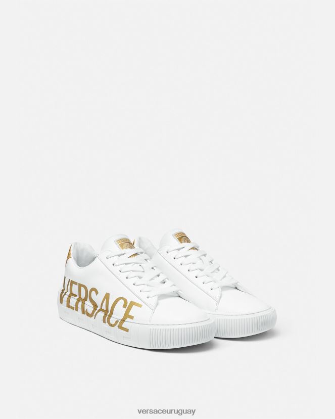Versace zapatillas con logo Greca hombres Oro blanco zapato H88R0H1549