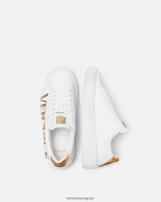 Versace zapatillas con logo Greca hombres Oro blanco zapato H88R0H1549