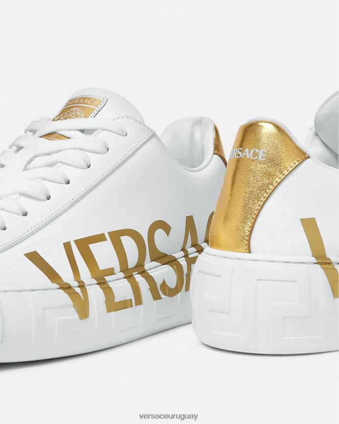 Versace zapatillas con logo Greca hombres Oro blanco zapato H88R0H1549