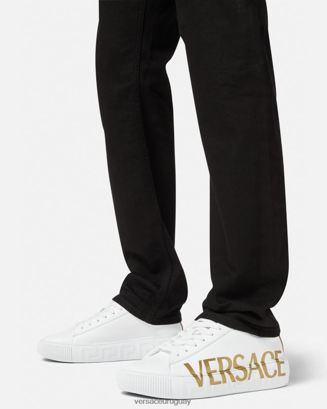 Versace zapatillas con logo Greca hombres Oro blanco zapato H88R0H1549