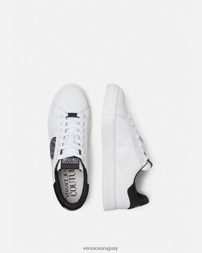 Versace zapatillas con logo y emblema en V Court 88 hombres blanco negro zapato H88R0H2452
