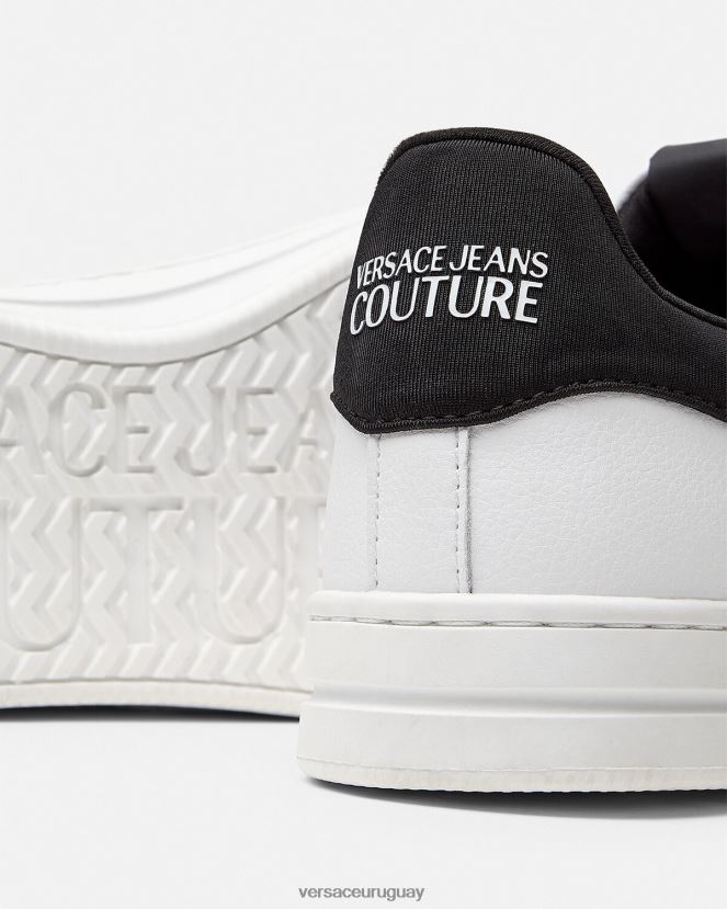 Versace zapatillas con logo y emblema en V Court 88 hombres blanco negro zapato H88R0H2452