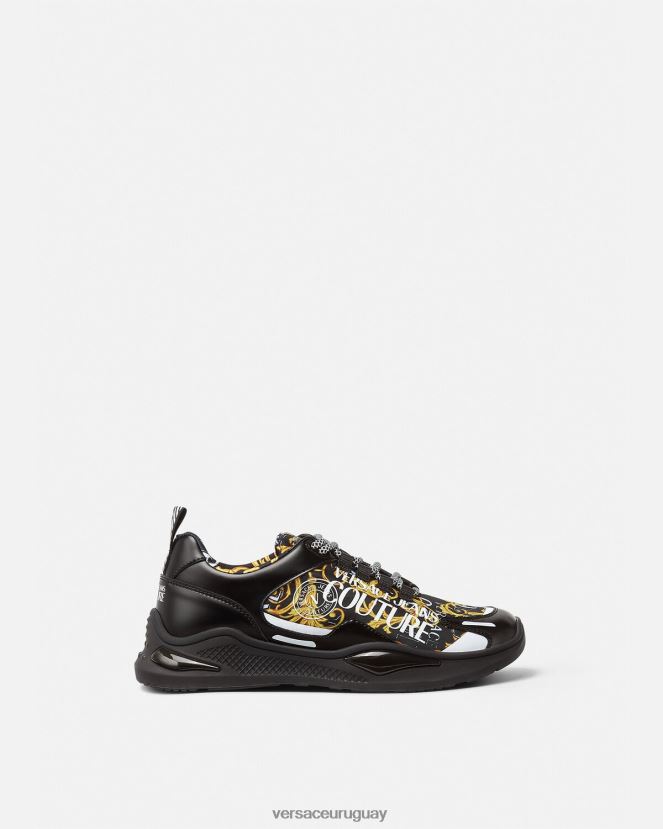 Versace zapatillas de alta costura con logo Levion hombres oro negro zapato H88R0H2457