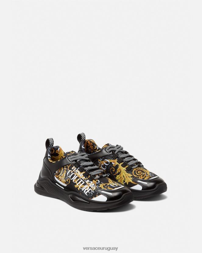 Versace zapatillas de alta costura con logo Levion hombres oro negro zapato H88R0H2457