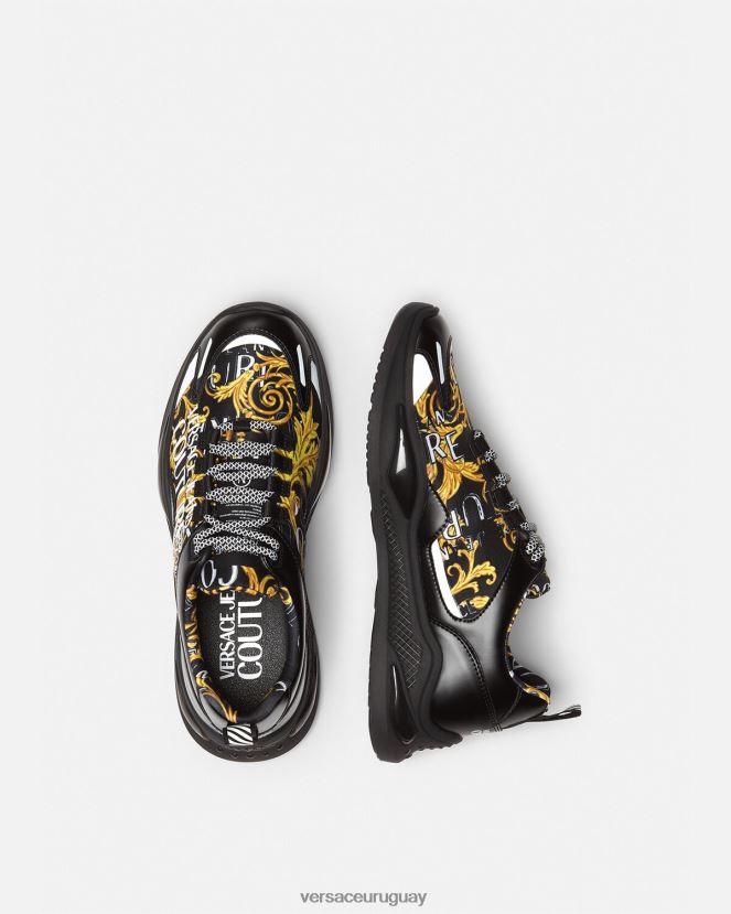 Versace zapatillas de alta costura con logo Levion hombres oro negro zapato H88R0H2457