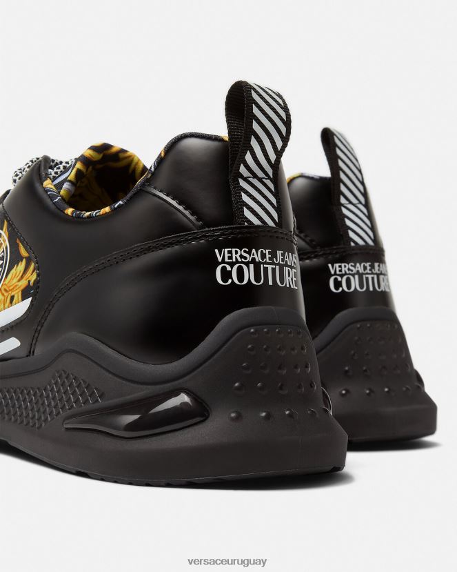 Versace zapatillas de alta costura con logo Levion hombres oro negro zapato H88R0H2457