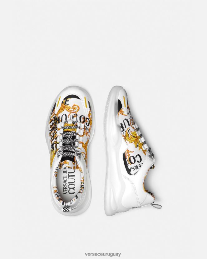 Versace zapatillas de alta costura con logo Levion hombres oro y blanco zapato H88R0H2456