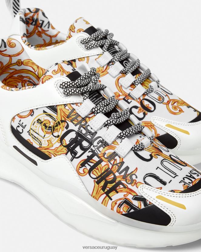 Versace zapatillas de alta costura con logo Levion hombres oro y blanco zapato H88R0H2456