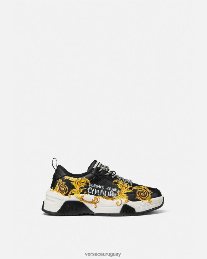 Versace zapatillas de alta costura con logo Stargaze hombres oro negro zapato H88R0H2462