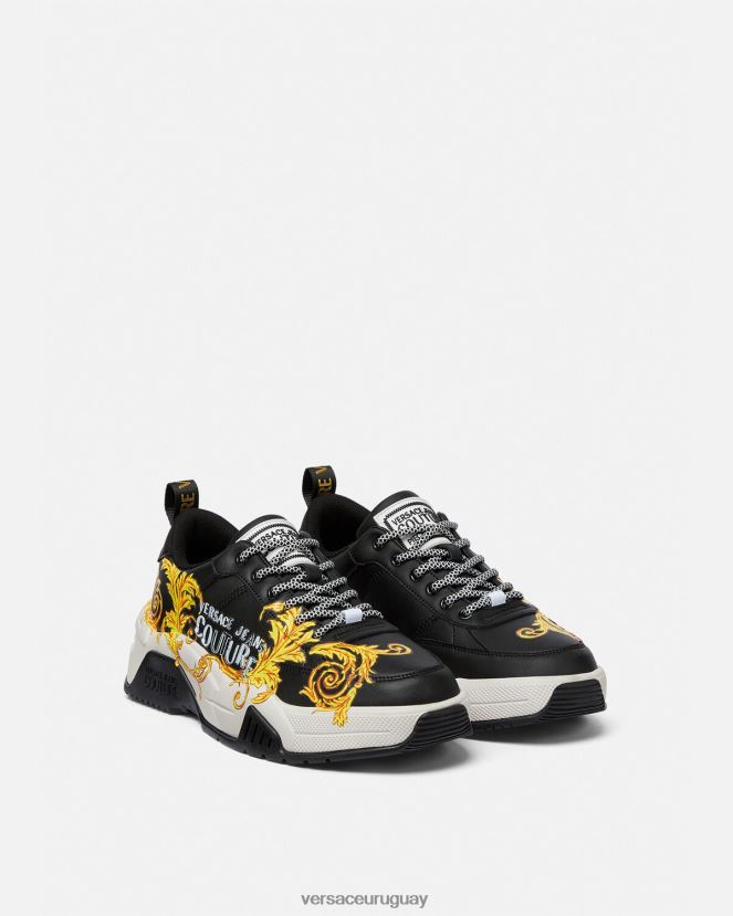 Versace zapatillas de alta costura con logo Stargaze hombres oro negro zapato H88R0H2462