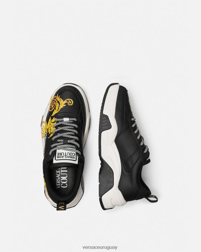 Versace zapatillas de alta costura con logo Stargaze hombres oro negro zapato H88R0H2462