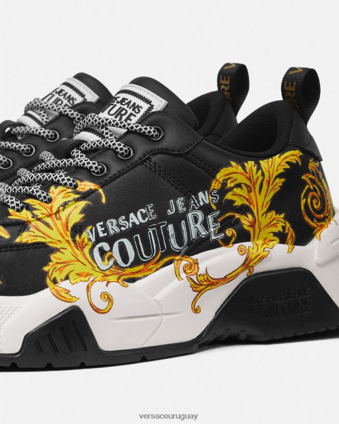 Versace zapatillas de alta costura con logo Stargaze hombres oro negro zapato H88R0H2462
