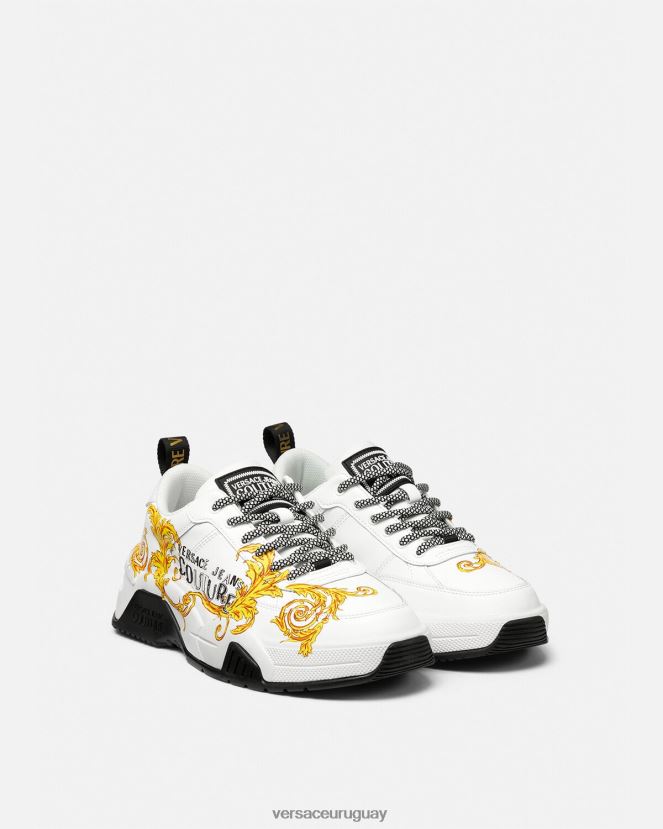 Versace zapatillas de alta costura con logo Stargaze hombres oro y blanco zapato H88R0H2461