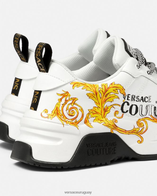 Versace zapatillas de alta costura con logo Stargaze hombres oro y blanco zapato H88R0H2461