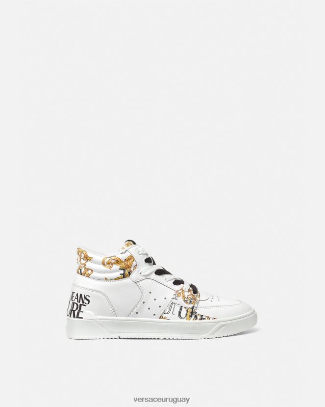Versace zapatillas de alta costura con logo Starlight hombres oro y blanco zapato H88R0H2463