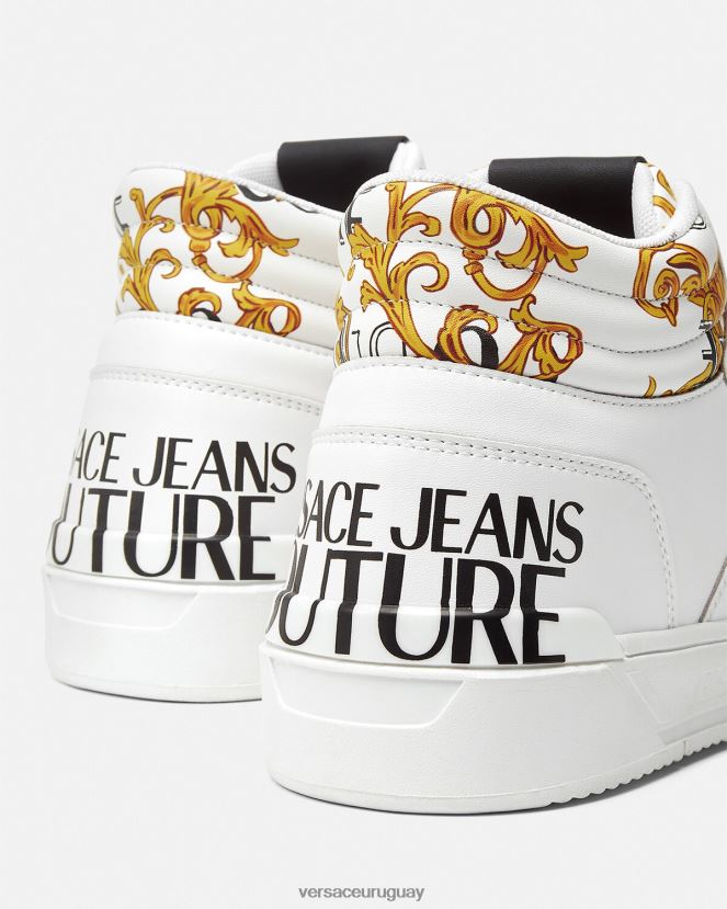 Versace zapatillas de alta costura con logo Starlight hombres oro y blanco zapato H88R0H2463