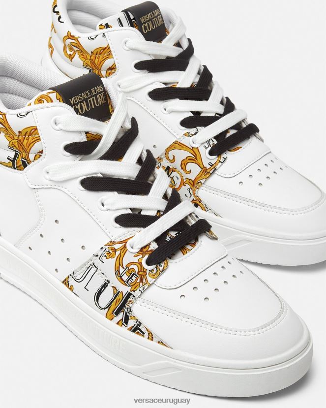 Versace zapatillas de alta costura con logo Starlight hombres oro y blanco zapato H88R0H2463