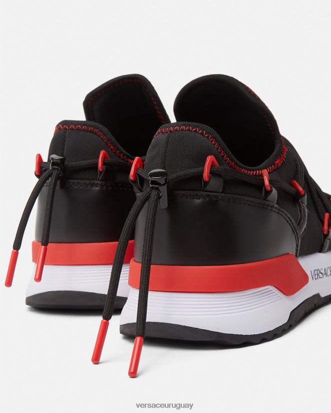 Versace zapatillas dinámicas hombres negro y rojo zapato H88R0H2454