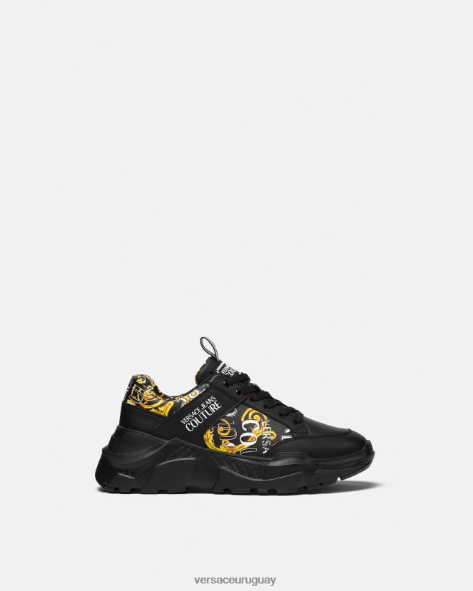 Versace zapatillas speedtrack de alta costura con logo hombres oro negro zapato H88R0H2460