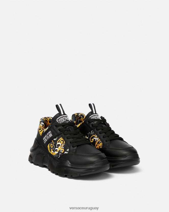 Versace zapatillas speedtrack de alta costura con logo hombres oro negro zapato H88R0H2460