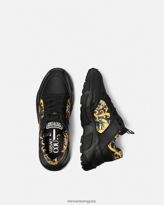 Versace zapatillas speedtrack de alta costura con logo hombres oro negro zapato H88R0H2460
