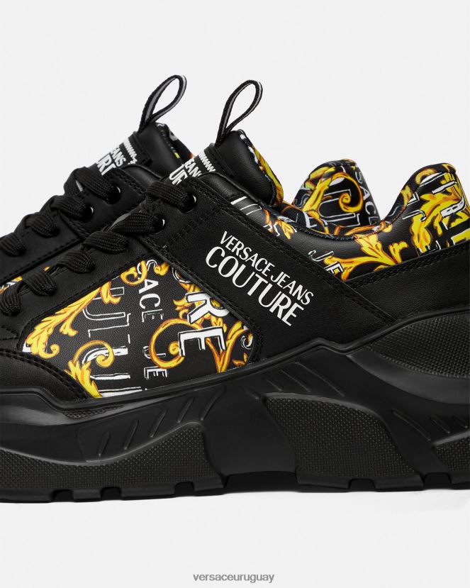 Versace zapatillas speedtrack de alta costura con logo hombres oro negro zapato H88R0H2460