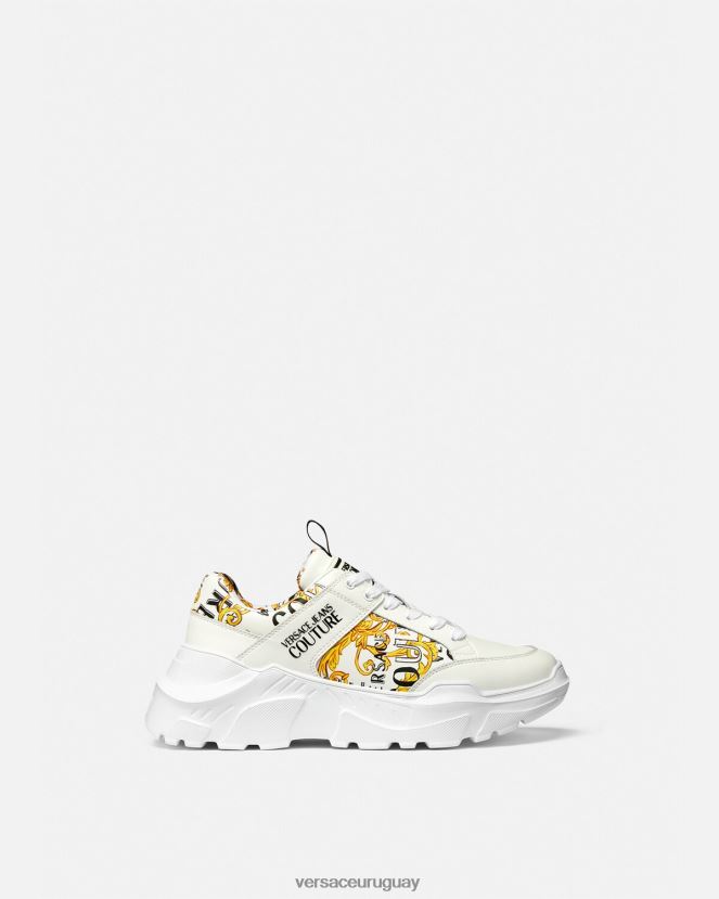 Versace zapatillas speedtrack de alta costura con logo hombres oro y blanco zapato H88R0H2459