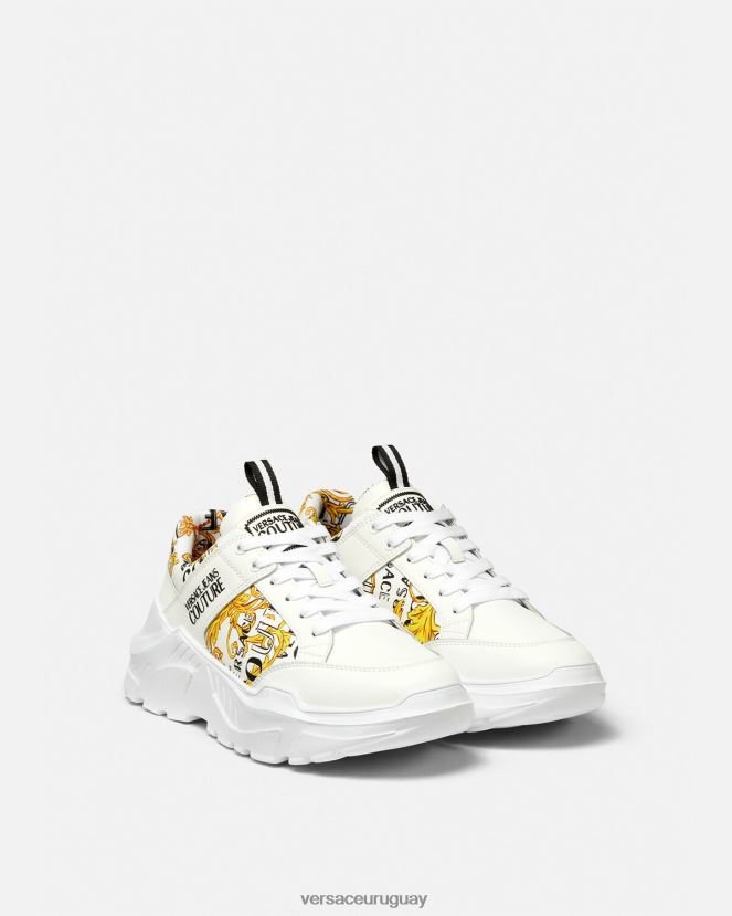 Versace zapatillas speedtrack de alta costura con logo hombres oro y blanco zapato H88R0H2459
