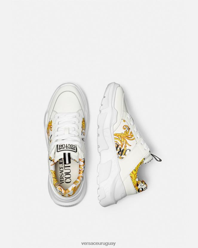Versace zapatillas speedtrack de alta costura con logo hombres oro y blanco zapato H88R0H2459