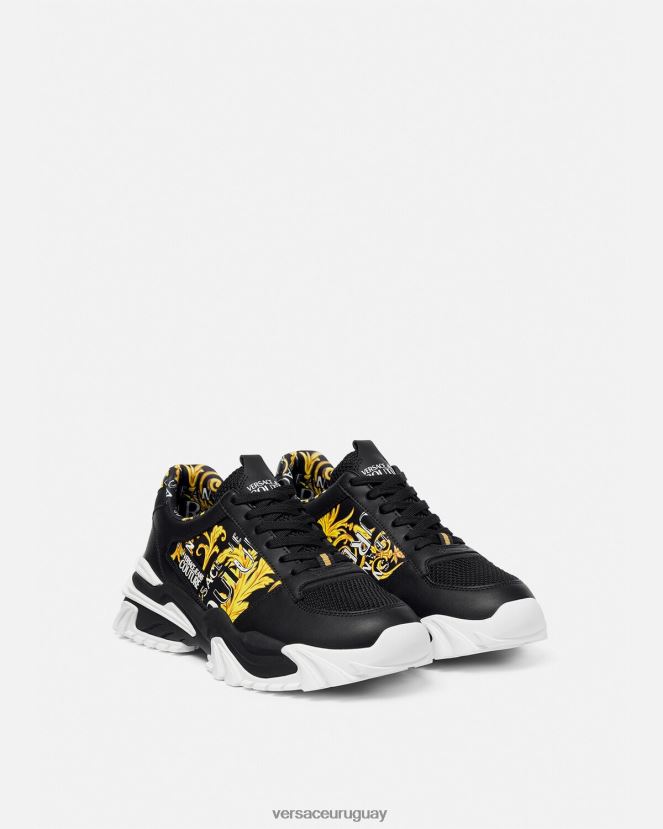 Versace zapatillas trail trek de alta costura con logo hombres oro negro zapato H88R0H2466