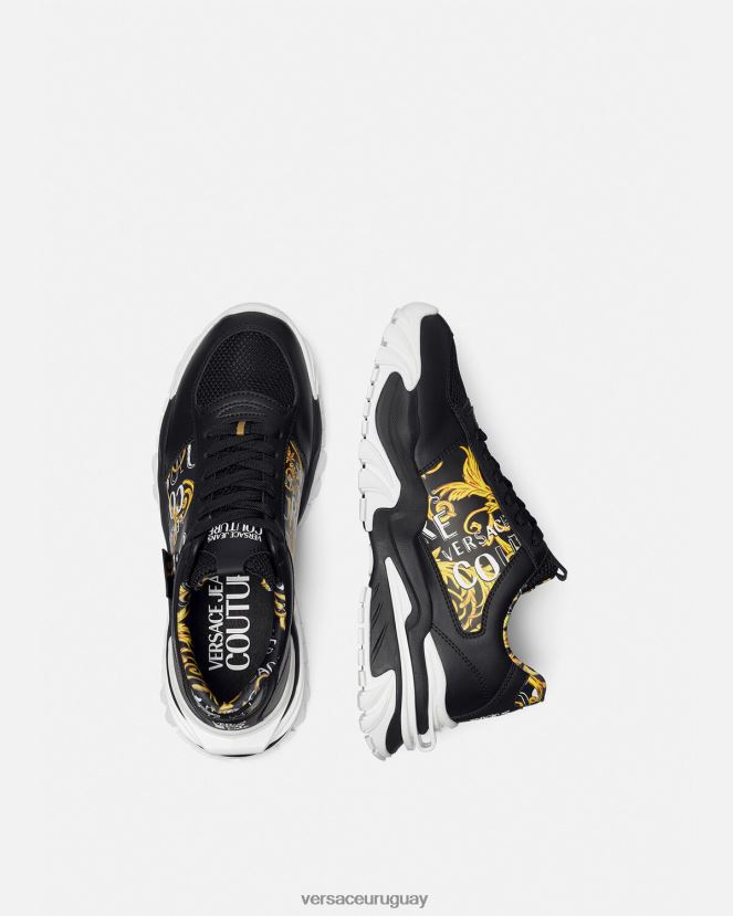 Versace zapatillas trail trek de alta costura con logo hombres oro negro zapato H88R0H2466