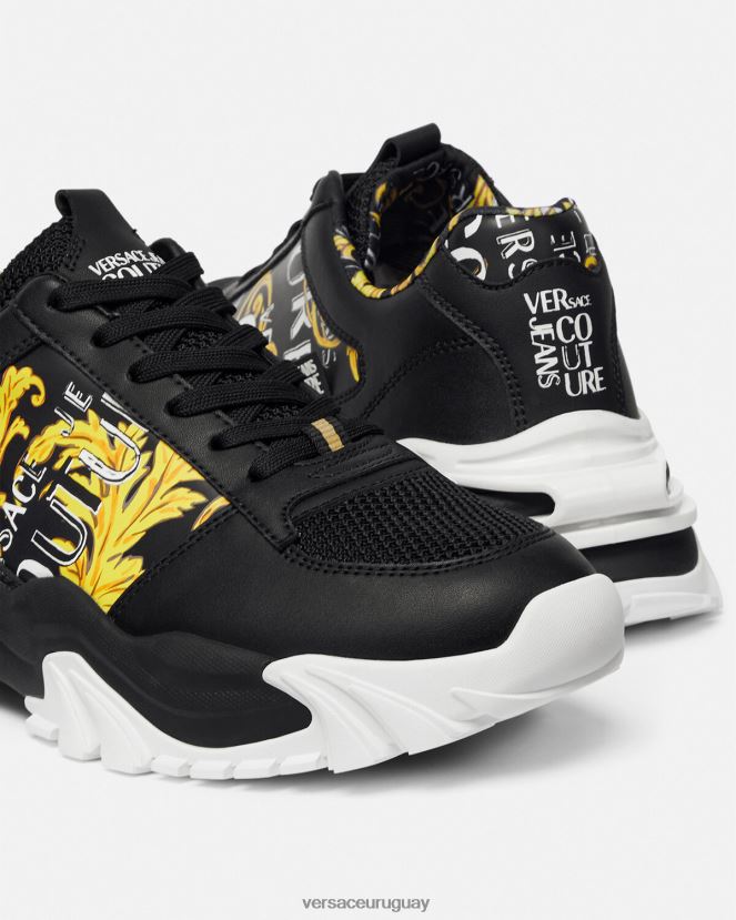 Versace zapatillas trail trek de alta costura con logo hombres oro negro zapato H88R0H2466