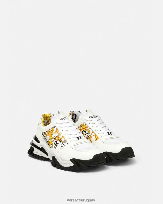 Versace zapatillas trail trek de alta costura con logo hombres oro y blanco zapato H88R0H2465