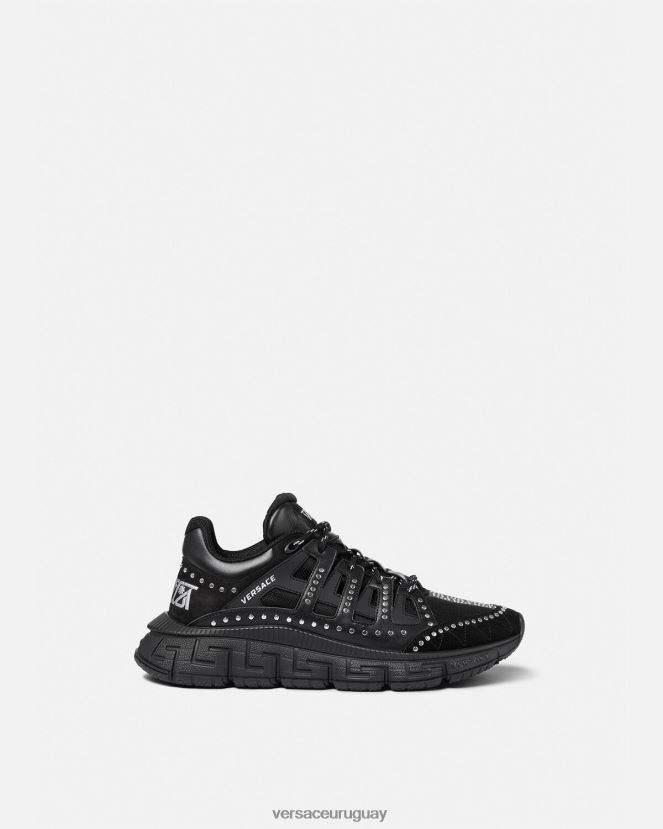 Versace zapatillas trigreca con tachuelas hombres negro zapato H88R0H1544