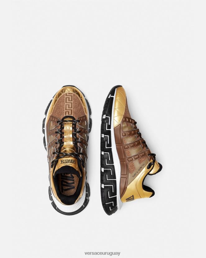 Versace zapatillas trigrecas hombres marrón y dorado zapato H88R0H1512